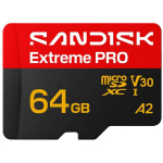 SanDisk Extreme PRO microSD UHS-I 64 GB MicroSDHC SDSQXCU-064G-GS6MA, 200 MB/s, 90 MB/s, U3, V30, A1, veekindel, l&ouml;&ouml;gikindel