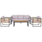 Aiam&ouml;&ouml;bli komplekt terrassile r&otilde;dule ja hoovi 5 kohta beež metallraam puidust lauaplaat padjad 9152362 BESK