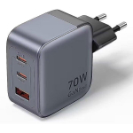 Vention laadija FEXH0-EU, 70W, 3xUSB, 22.5W, 100-240V, 1.5A, 50/60Hz, GaN, PPS, USB PD 3.0