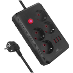 Maclean pikendus MCE392 B, 4x F, 3x USB A, 2500W, 1.5m, must, sise kasutamiseks