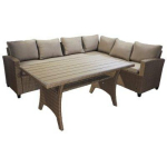 Besk Aia komplekt 9138427, 6 kohta, 3 &uuml;hikut, metallraam, beež, 7cm padjad, plastmassist laua pind