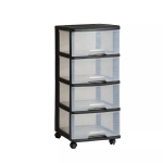 Sahtlis&uuml;steem, 4-sahtlit 20L Drawer System 37x39x80,5cm must/l&auml;bipaistev 0806771146 CURVER