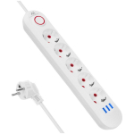 Maclean pikendus MCE395 W, 110-240V AC, 50/60Hz, 2.1A, 5x F, 3x USB A, 1.5m, valge