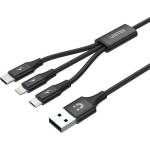 UNITEK C14049BK USB-kaabel, 1.2m, USB 2.0, USB-C/Micro-USB/Lightning, 2.4A, must