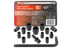 J&otilde;upadrunite komplekt 1/2"DR, Forcekraft, FK-4159K, 15 osa, 6-kantpead, G-kujuline k&auml;epide, kardaan
