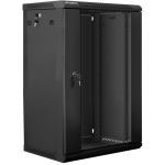 Lanberg Seinale paigaldatav riiul WF01-6418-10B, 600mm, 18U, 60kg, IP20, klaasuks, 2 ventilaatoriavahet, 4 vertikaalset riba
