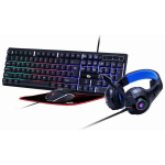 Gembird klaviatuur GGS-UMGL4-02, USB, 104 nuppu, LED taustavalgus, must, 4-in-1 komplekt, 6 nuppu, 2400 DPI