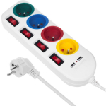 Maclean pikendus MCE229W, 1.5m, 250V, 10A, 4 pesa, 2xUSB, l&uuml;liti, siseruumides