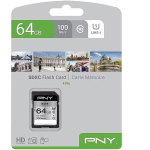 PNY Technologies Elite microSDXC 64GB, UHS-I, U1, V10, 100MB/s, adapter, P-SDUX64U185GW-GE