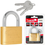 Tvardy tugevdatud messingist lukk 50mm T00423, 50mm, 39mm, 16mm, 8mm, tugevdatud teras, 3 v&otilde;tit