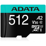 Adata m&auml;lukaart microSDXC AUSDX512GUI3V30SA2-RA1 512 GB, lugemise kiirus 100 MB/s, kirjutamise kiirus 80 MB/s, UHS klass 3, V30