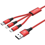 Unitek C4049RD laadimiskaabel, 3-in-1, USB-A USB-C/Micro-USB/Lightning, 1.2m, 3A, punane, nailonist punutud