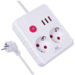 Maclean pikendus MCE387 W, 2500W, 1.5m, 2x F, 3x USB A, valge, l&uuml;liti, ohutuslukk