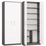 Top E Shop OLIV suletud riiul, 740x350x1800mm, 2 ust, 8 riiulit, antratsiit/valge, puitlaastplaat, matt