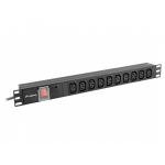 Lanberg &Uuml;levoolu kaitse Rack PDU 19 tolli 1U PDU-10I-0200-IEC-BK, 10x IEC C13, 2m, 10A, 2500W, must