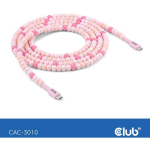 Club3D USB-C kuni USB-C kaabel CAC-3010, 2m, 60W PD, roosa, 1 isane USB-C pistik, 1 isane USB-C pistik
