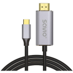 Savio CL-199 USB-C/HDMI kaabel, USB 3.2 Gen 2, 2m, sirge pistik, alumiinium, vask, kullatud kontaktid