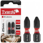 Ietekmes skrūvgriezis PH2 25mm, Tvardy, T00171-25-2, S2 tērauds, magnētiskais gals, 2 gab. komplekts