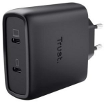 Trust Maxo 25525, 65W, 2xUSB-C, GaN laadija, PD 3.0, PPS, 20V, 5V, 2m, must