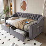 Pehmendatud voodi sahtliga, USB, 90x190 cm, 1 tk