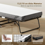 Kokkupandav voodi 80x200 cm madratsiga, kuni 150 kg, valge/must