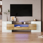 TV kapp, valge, LED valgustus, klaas, 200x35x60 cm
