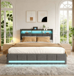 Kaheinimesevoodi, 160x200 cm, voodi LED-ga, 4 sahtli ja USB-ga, linane multifunktsionaalne voodi, hall