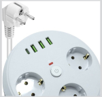 Pikendusjuhe 3-pin + 3 USB + 1 C-t&uuml;&uuml;pi pistik 2 m, CX-U206-W