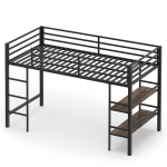 Costway narivoodi kahe riiuli ja redeliga 90 x 200 cm liistudest p&otilde;hja ja turvapiirdega, rustikaalne pruun