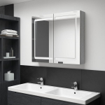 vidaXL LED vannitoa peegelkapp, betoonhall, 80 x 12 x 68 cm, Hall