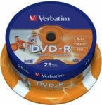 DVD-R VERBATIM - 25 T&uuml;kk Spindel - Inkjet Matt prinditav - 16x - 4.7 Go