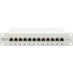 Digitus patch paneel DN-91612S-EA-G, 12 porti, Cat.6a, 10 tolli, 1U, RJ45, LSA+, 10 Gbit/s, 500 MHz, PoE+, varjestatud