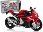Mootorratta mudel BMW S1000RR koos helide ja tuledega, punane