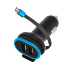 Autolaadija Cc-02, 2x Usb 3a, must, Microusb kaabliga