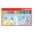 Tindipliiatsid Stabilo Pen 68 - pintselotsaga, 25 v&auml;rvi