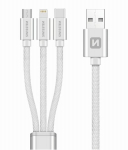 3in1 USB-C / Lightning / MircoUSB kaabel 1.2m Swissten Textile - h&otilde;bedane