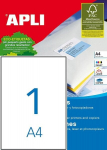 Valged etiketikleebised kleebised APLI, 210x297 mm, A4, 1 kleebis lehel, 20 lehte