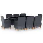 vidaXL 9-osaline aiam&ouml;&ouml;blikomplekt patjadega, pol&uuml;rotang, tumehall
