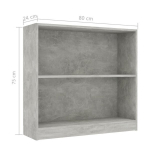 vidaXL raamaturiiul, betoonhall, 80 x 24 x 75 cm, puitlaastplaat, Pilka