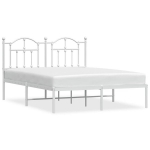 vidaXL metallist voodiraam peatsiga, valge, 135x190 cm