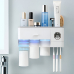 Hambaharja hoidik koos hambapasta dosaatori ja magnetilise 3 kruusihoidjaga, seinale kinnitatav vannitoa organiseerimisriiul LIVMAN