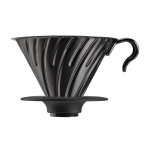 Must Hario V60-02 roostevabast terasest kohvitilguti silikoonist alusega