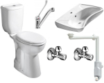 Komplekt 6 &uuml;hes : Creavit WC, iste, kraanikauss, segisti, sifoon ja kraanid.