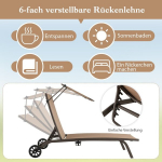 Costway Patio lounger v&auml;lilamamistool ratastega metallist pruun rannatool