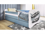 Lastevoodi madratsiga Kocot Kids BabyDreams Blue sports car, sinine/valge