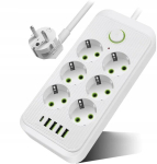 Pikendusjuhe, riba, 2 m, 6 pistikupesa + 4x usb + 1x usb-c