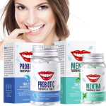 2 pudelit hambaharja tablette hambapasta tabletid tahked hambapasta tabletid puhtad hambad ja v&auml;rske hinge&otilde;hk piparm&uuml;ndi ja probiootilised maitsed umbes 30 tk/pudel (kokku 60 tk)