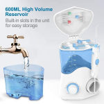 Turewell Elektriline suu irrigaator, professionaalne suu irrigaator 10 reguleeritava veesurve v&auml;&auml;rtusega, 600 ml mahutavuse ja 8 multifunktsionaalse otsikuotsaga (valge)