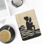 Kwmobile klapp&uuml;mbris, &uuml;hildub Pocketbook Inkpad 4 / Color 3 / Color 2 / Vivlio Inkpad 4 / Inkpad Color 3 - Ereader &uuml;mbris - naine loeb, must beež