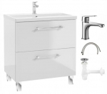 Vannitoakappide komplekt koos kraanikausi ja sifooniga 80cm Seisev valge l&auml;ikiv Cassandra, 80x80 cm